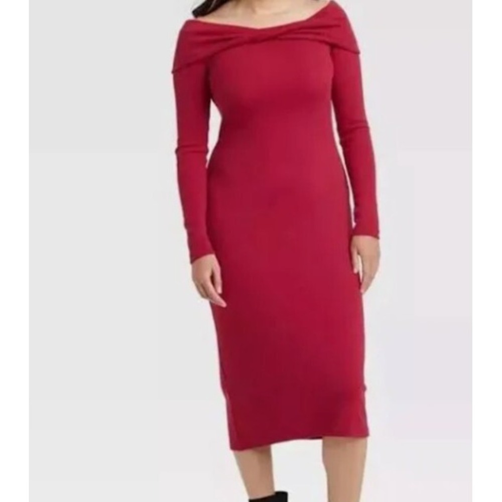 Universal Thread Women's Size L Long Sleeve Midi Bodycon Dress Red Retail $28